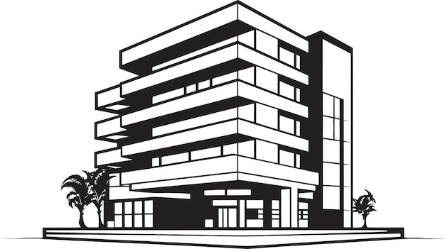 Torre corporativa monocromática edificio de varios pisos negro icono de carbón de leña proyecto vectorial de construcción de gran altura