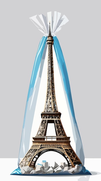 Torre Eiffel en una bolsa de plástico Ilustración de dibujos animados Obra de arte vectorial