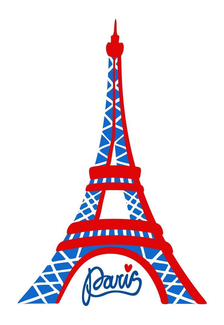 Vector torre eiffel en los colores de la bandera francesa parís francia vector brillante ilustración aislada con lette