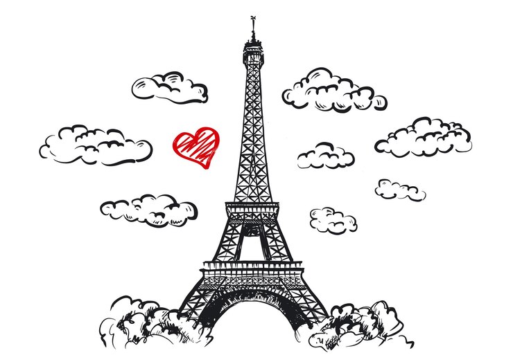 Vector torre eiffel conjunto de ilustración de boceto de parís francés dibujado a mano