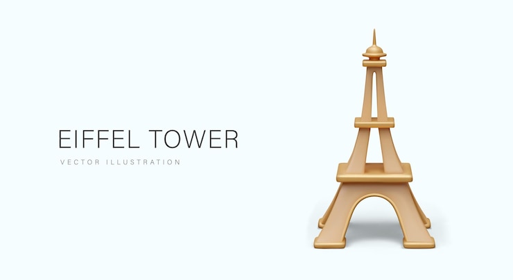 Vector torre eiffel en estilo 3d monumento metálico símbolo de parís colore de la cartelera del encabezado volante