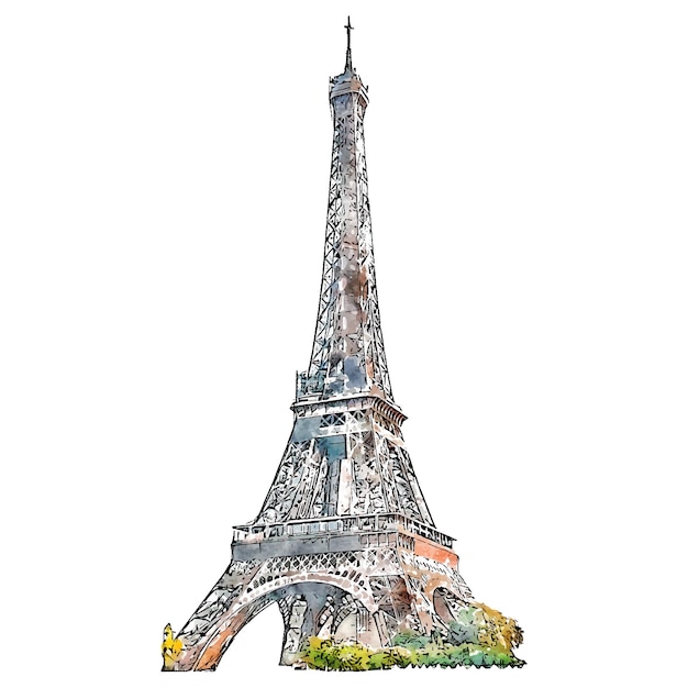 Torre Eiffel Francia acuarela dibujado a mano ilustración aislada sobre fondo blanco