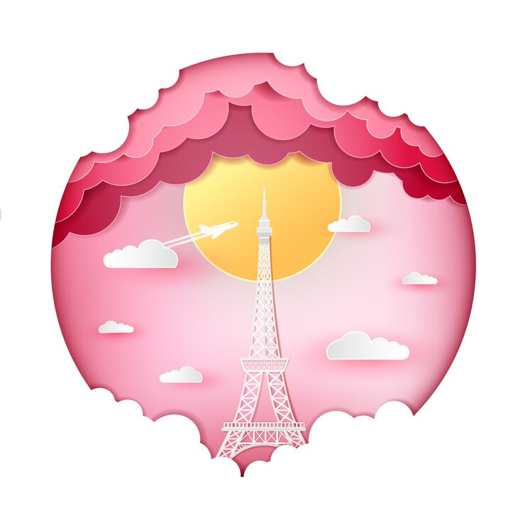 Vector torre eiffel francia parís y nube en fondo rosa del corazón