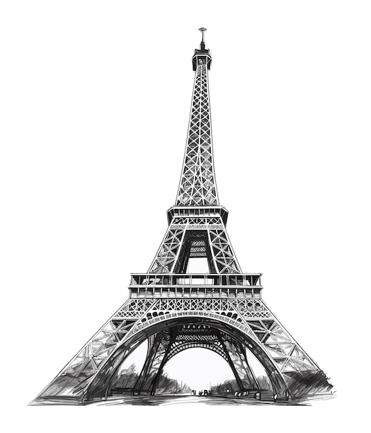 Vector torre eiffel ilustración en blanco y negro de la torre eiffel