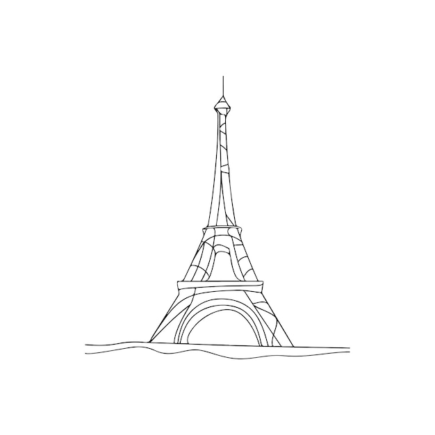 Torre Eiffel Una línea Arte de línea continua Dibujo minimalista Ilustración vectorial Coloración de clipart