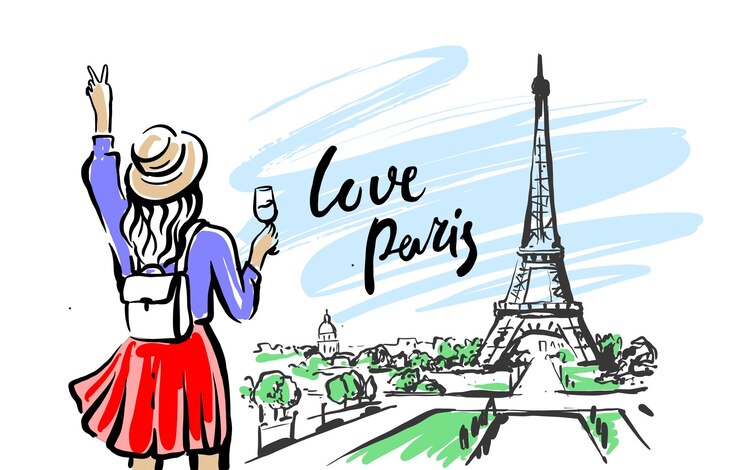 Vector torre eiffel y mujeres con vidrio