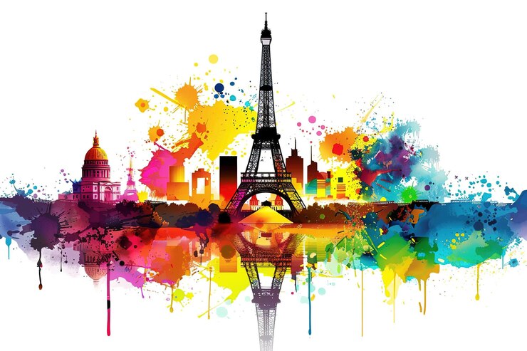 Vector torre eiffel de parís fondo cartel de acuarela colorido diseño vectorial de hierro abstracto trav
