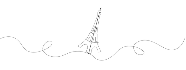 Torre Eiffel de París en una línea continua arquitectura urbana francesa en estilo lineal simple