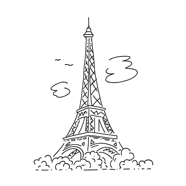 Vector torre eiffel en parís sobre un fondo blanco monumento histórico de parís ilustración lineal vectorial