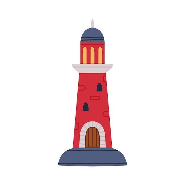 La torre del faro rojo sirve como faro para la ilustración vectorial de ayuda a la navegación