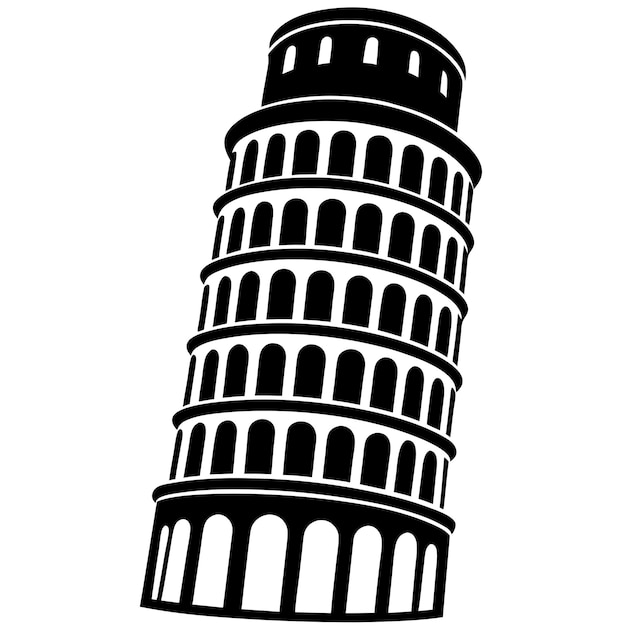 torre inclinada silueta negra ilustración de arte