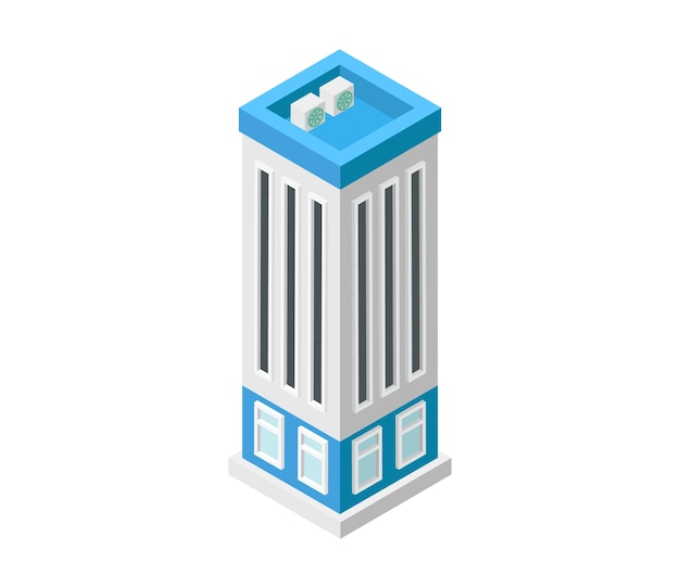 Torre de oficinas de edificio urbano moderno isométrico con signo de la compañía ilustración vectorial de arquitectura urbana