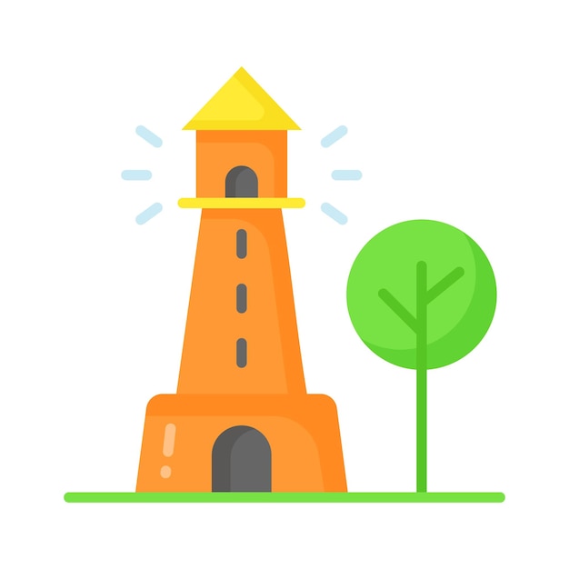 Una torre que contiene una luz de faro para advertir o guiar los barcos en el mar bien diseñado icono de faro