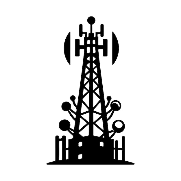 Una torre de señal de telecomunicaciones de una ilustración vectorial de silueta