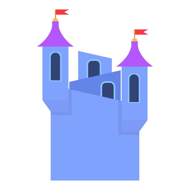 Torres de castillo azul con icono de banderas ilustración de dibujos animados de torres de castillo azul con icono de vector de banderas para web