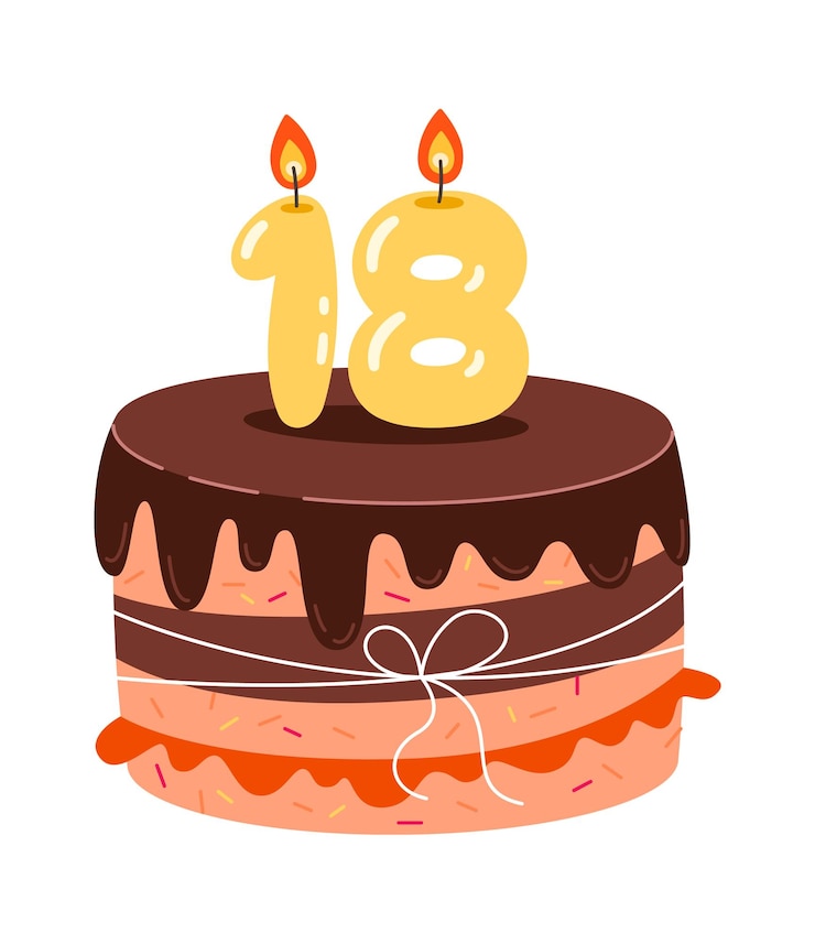 Vector torta con 18 velas de cumpleaños