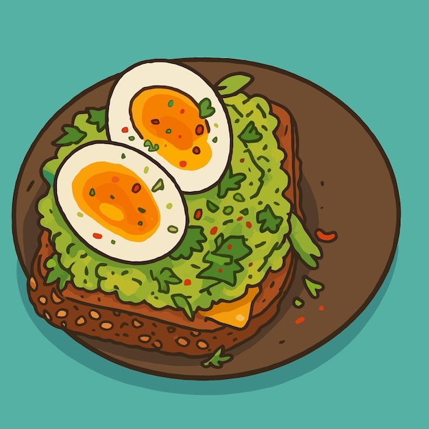 Torta de aguacate con huevo Delicioso desayuno saludable o ilustración de almuerzo