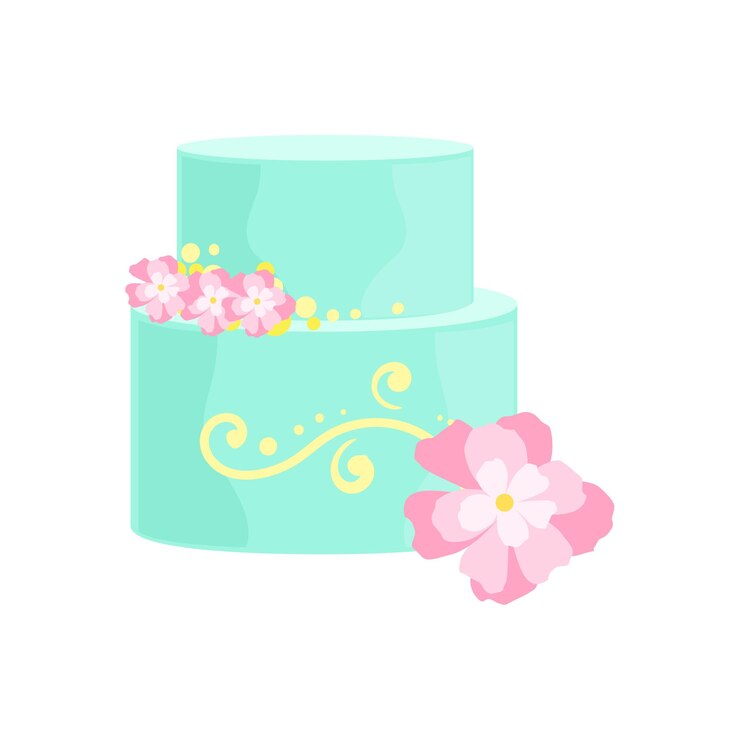 Vector torta alta con glaseado azul y flores rosadas decoradas para una gran ocasión especial postre de fiesta para bodas o celebraciones de cumpleaños