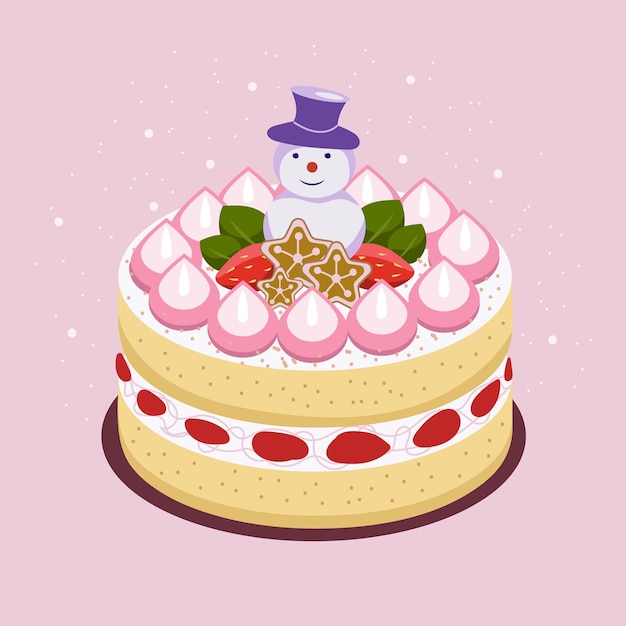 Torta para año nuevo. Elemento de diseño aislado sobre fondo rosa con fresas