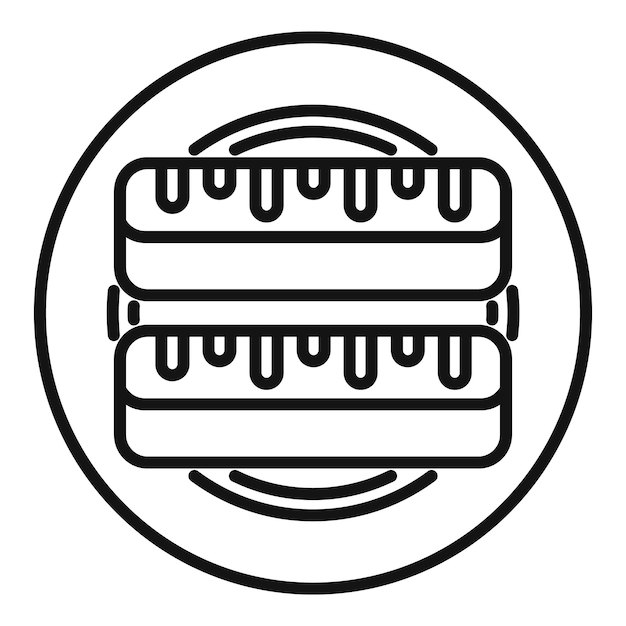 Torta de chocolate de dos capas en el plato con icono minimalista de glaseado rociado