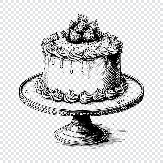 Torta de cumpleaños Ilustración vectorial de estilo grabado dibujado a mano