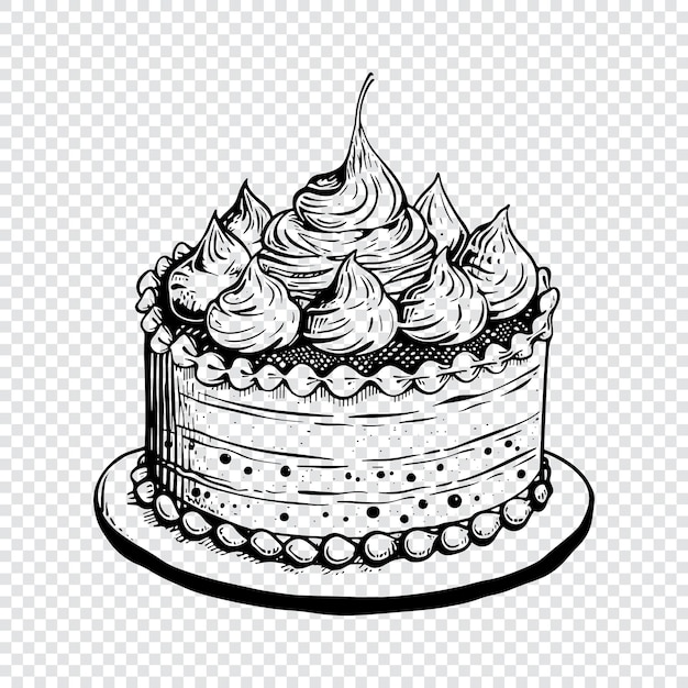 Torta de cumpleaños Ilustración vectorial de estilo grabado dibujado a mano