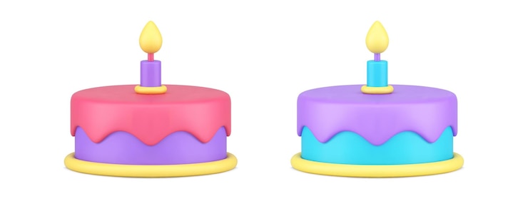 Vector torta de cumpleaños con una vela ardiente derritiendo helado dulce delicioso conjunto de iconos 3d vectorial realista