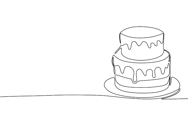 Torta de una línea continua Arte de la línea de la torta Arte vectorial dibujado a mano