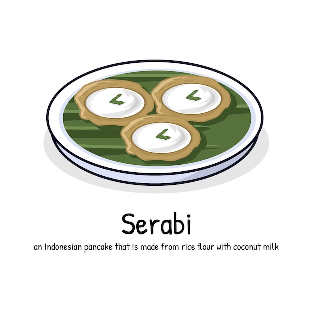 Torta Serabi comida tradicional indonesia hecha de harina de arroz vainilla azúcar pandan leche de coco