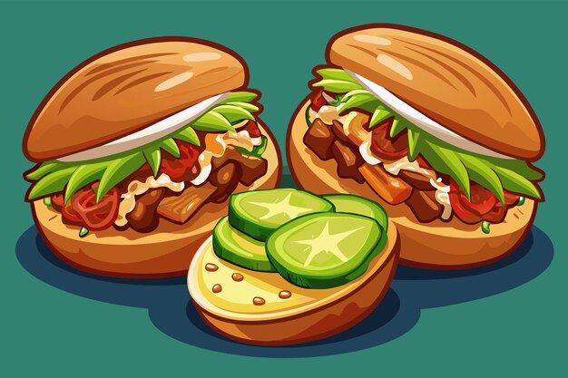 Vector tortas llenas de carne de cerdo y aguacate