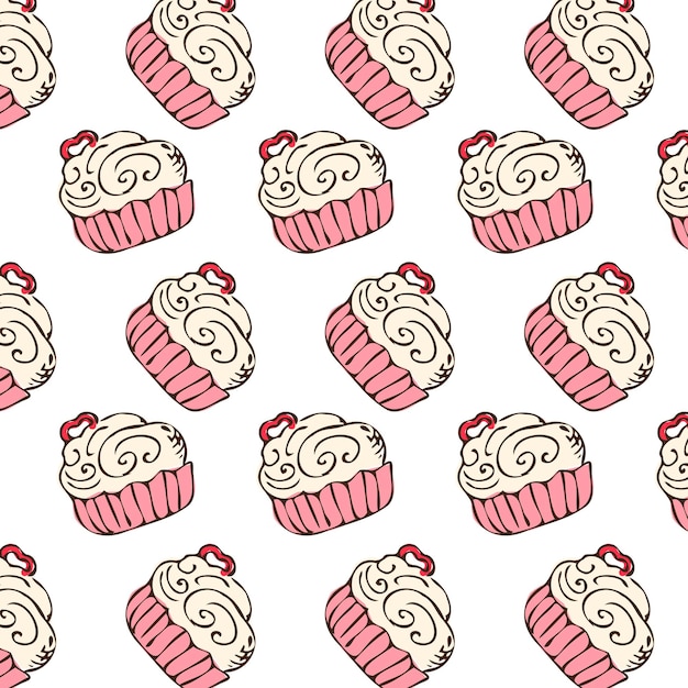 Tortilla dibujada a mano y fondo de corazón para la panadería Ilustración vectorial patrón aislado se puede utilizar para