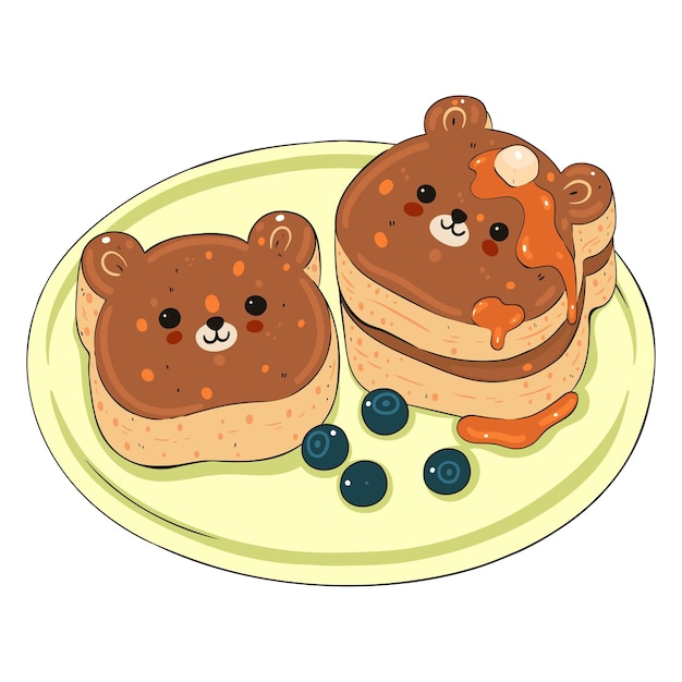 Tortitas hinchadas japonesas Kawaii en forma de caras de osos Gráficos vectoriales