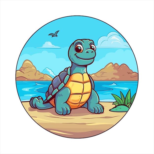 Vector tortuga caricatura divertida y linda kawaii colorida acuarela playa verano animales para mascotas ilustración