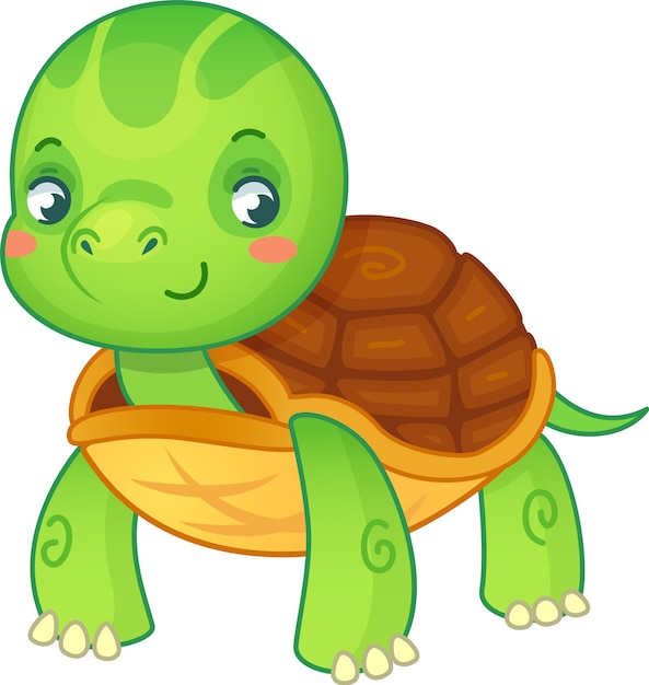 Una tortuga de dibujos animados de aspecto amistoso de pie y sonriente, perfecta para proyectos relacionados con animales, mascotas de la naturaleza y diseños para niños.