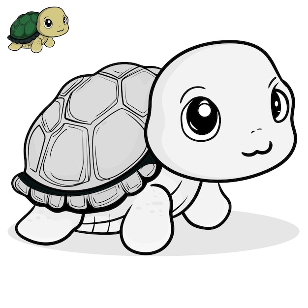 Vector tortuga de dibujos animados ilustración en blanco y negro para colorear libro y pegatina de mascota libro para niños