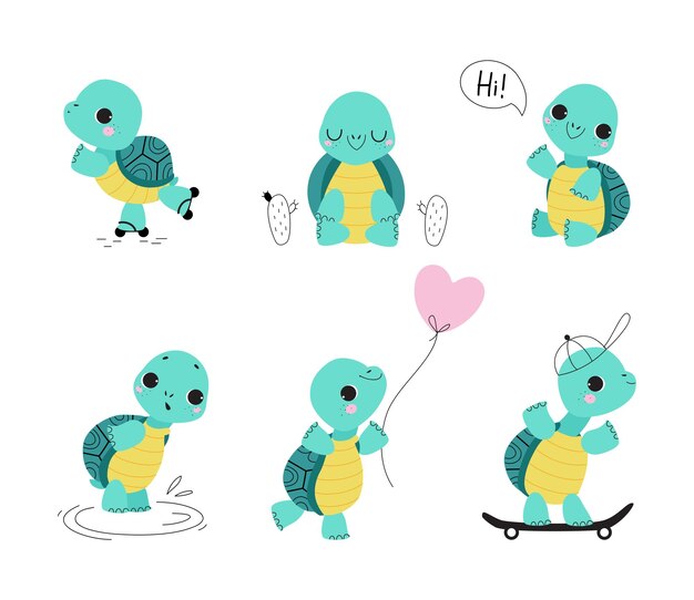 Tortuga linda con concha y patas cortas involucradas en diferentes conjuntos de vectores de actividad