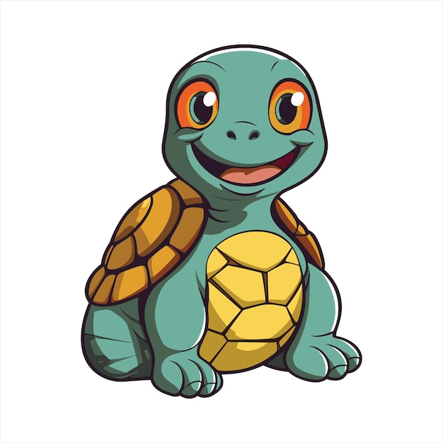 Vector tortuga, lindo, divertido, caricatura, kawaii, clipart, colorido, acuarela, animal, mascota, pegatina, ilustración