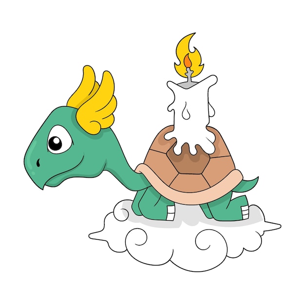 La tortuga lleva la llama de una vela en su espalda imagen de icono de garabato kawaii