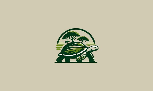 Vector tortuga con el logotipo del vector del árbol diseño plano