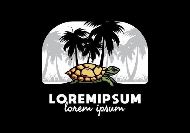 tortuga marina, debajo, el, árbol de coco, ilustración