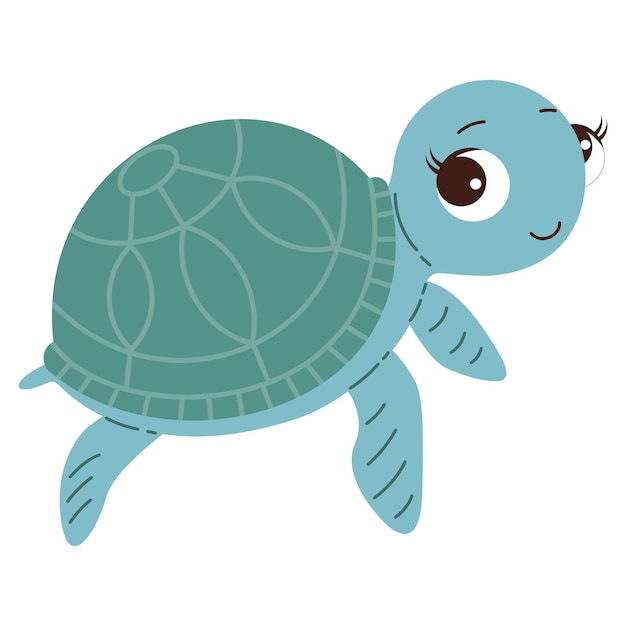 Tortuga marina de dibujos animados Animal oceánico Exótica criatura subacuática linda Vida marina fondos aislados