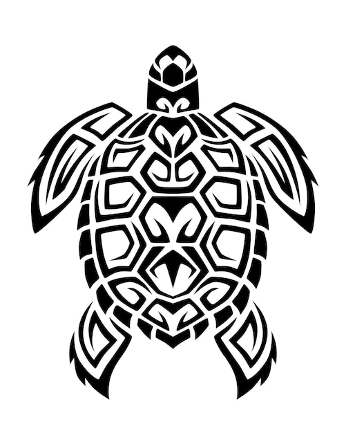 Tortuga marina en tatuaje maorí estilo tribal boceto o logotipo en blanco y negro