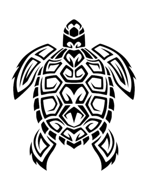 Tortuga marina en tatuaje maorí estilo tribal boceto o logotipo en blanco y negro