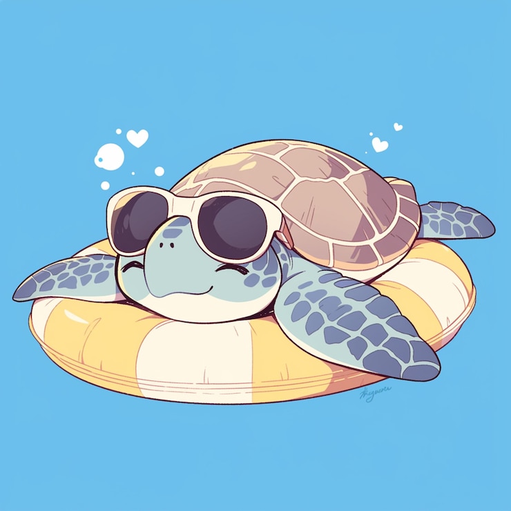 Vector una tortuga en un objeto flotante estilo dibujos animados