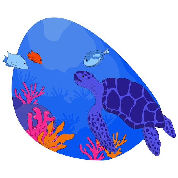 Una tortuga y un pez nadando en el océano.
