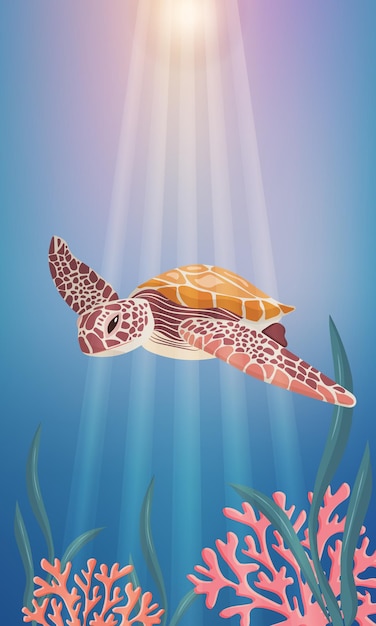 Vector tortuga plana bajo vector de vida de agua