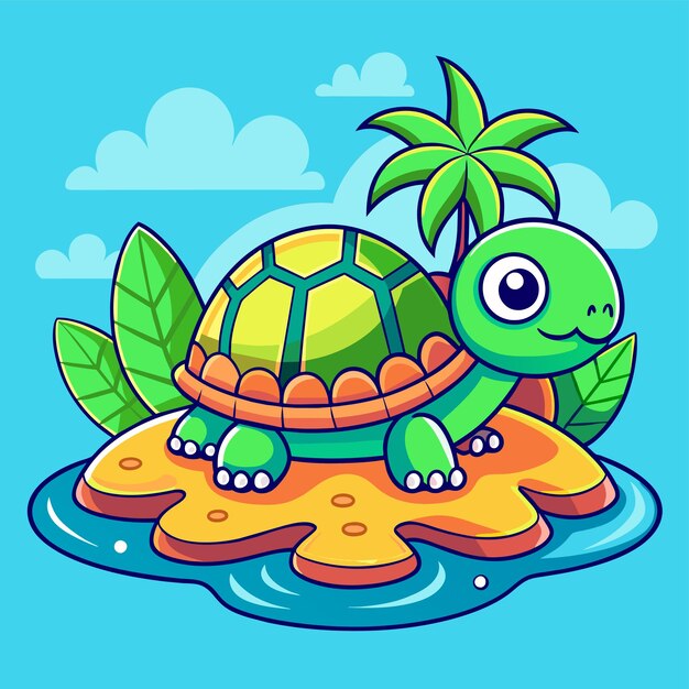 Vector tortuga terrapin océano dibujado a mano plano elegante mascota personaje de dibujos animados dibujo pegatina concepto de icono