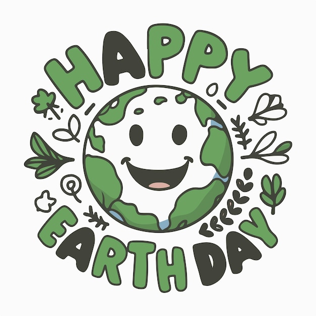 una tortuga verde y blanca con una cara verde y texto verde feliz día de la tierra
