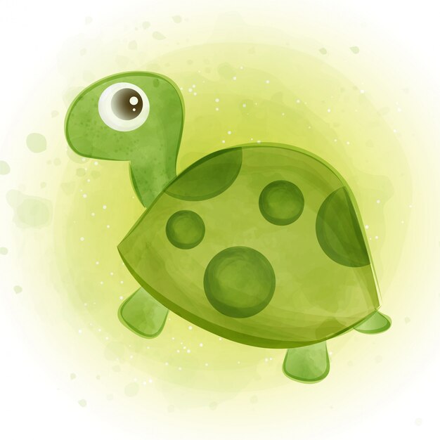 Vector tortuga verde linda en estilo de color de agua.