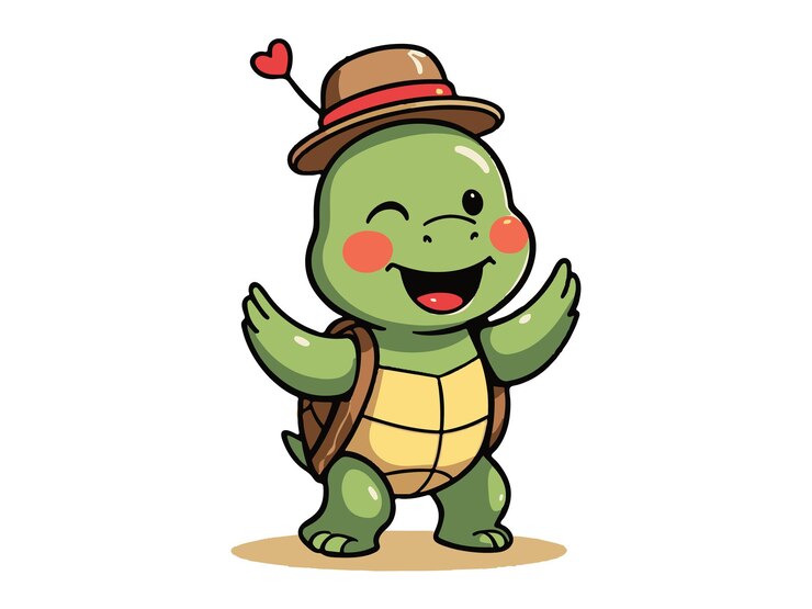 Vector las tortugas alegres con un diseño vectorial de una pequeña tortuga hata sonriente